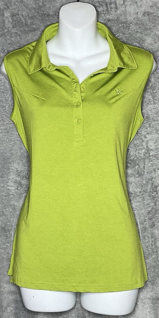 Mofiz Womens Golf Polo Shirt Medium Lime Green Sleeveless Performance Stretch